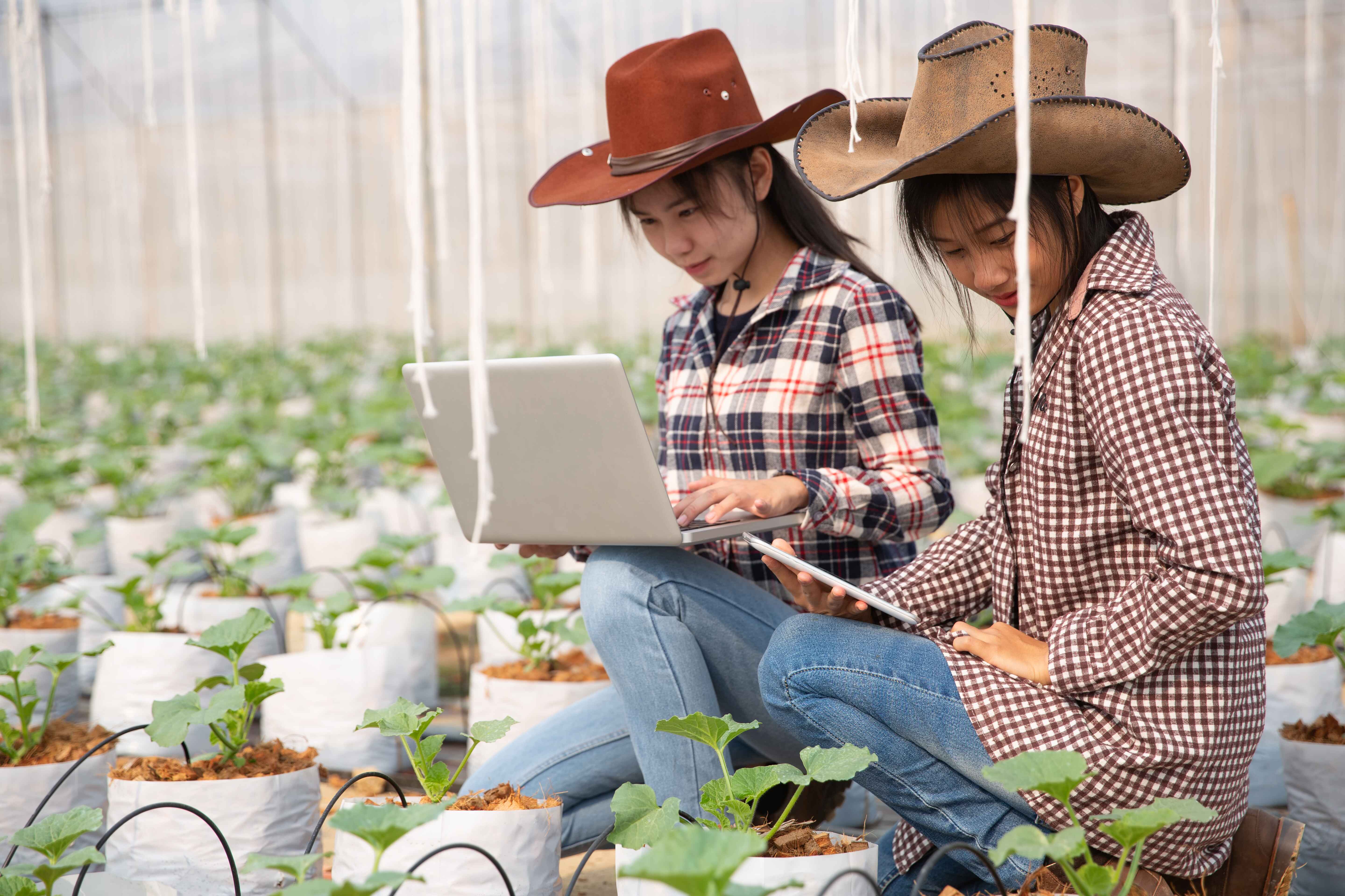 Woman conducting agricultural research in a greenhouse